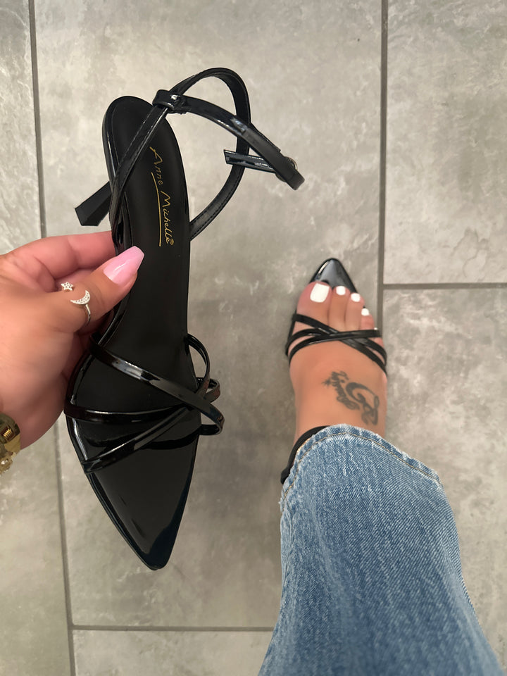 Patent Black Kitten Heel Mule- Susan