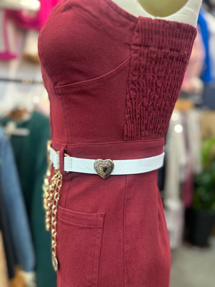Western White & Gold Heart Concho Charm Drape Belt