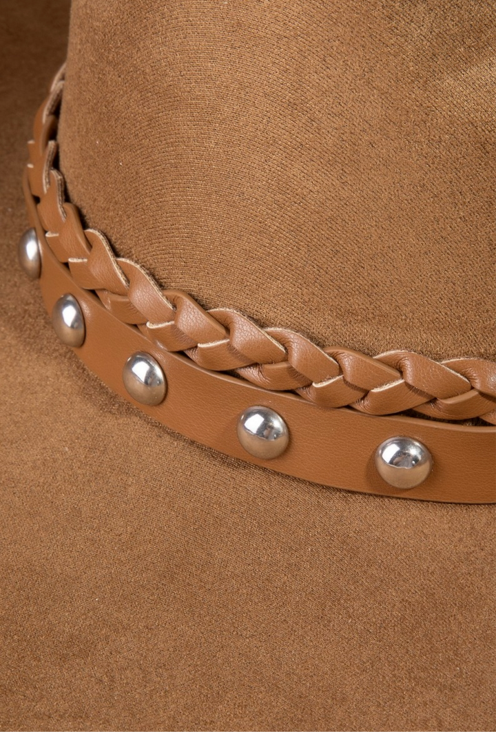 Brown Cowboy Hat with Braided and Studded Detail