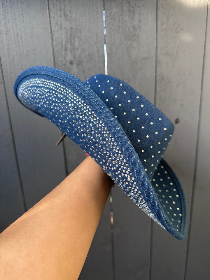 Dark Denim Cowgirl Hat with Rhinestones