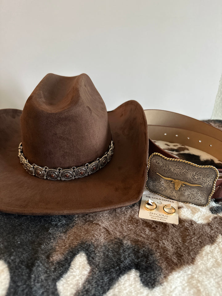 Chocolate Brown Cowboy Hat with Silver Concho Band