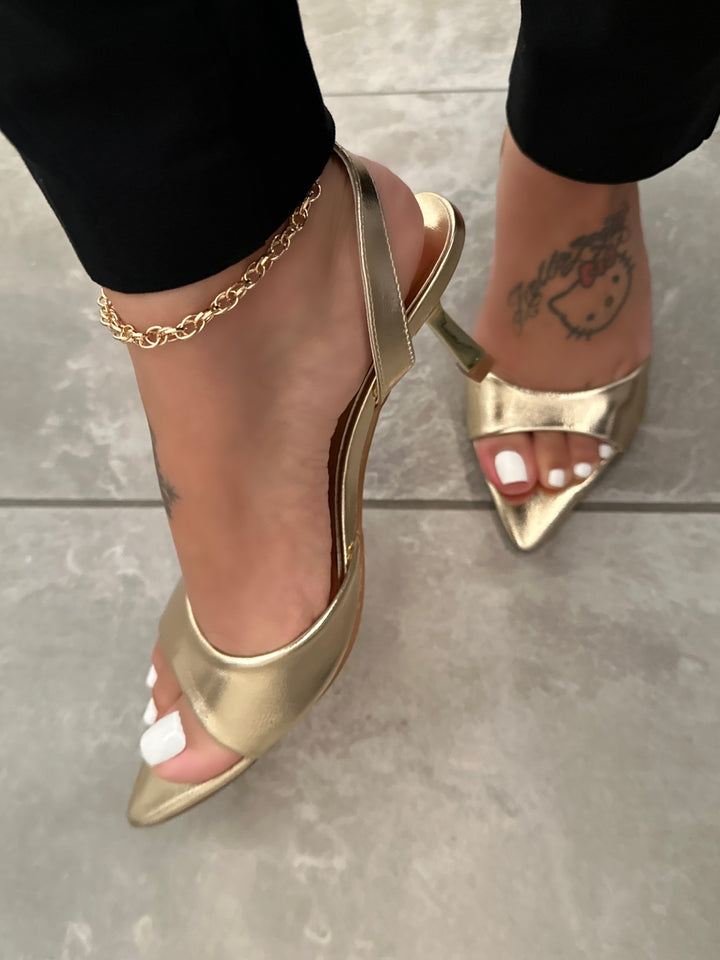 Gold Kitten Heel Mule- Marycela