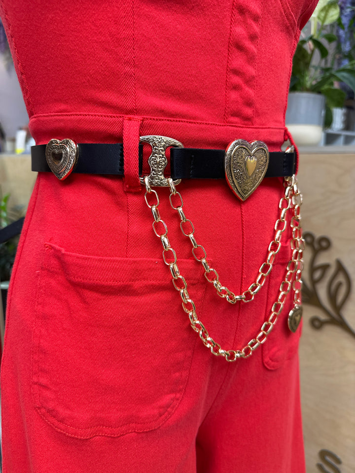 Gold and Black Heart Chain Belt