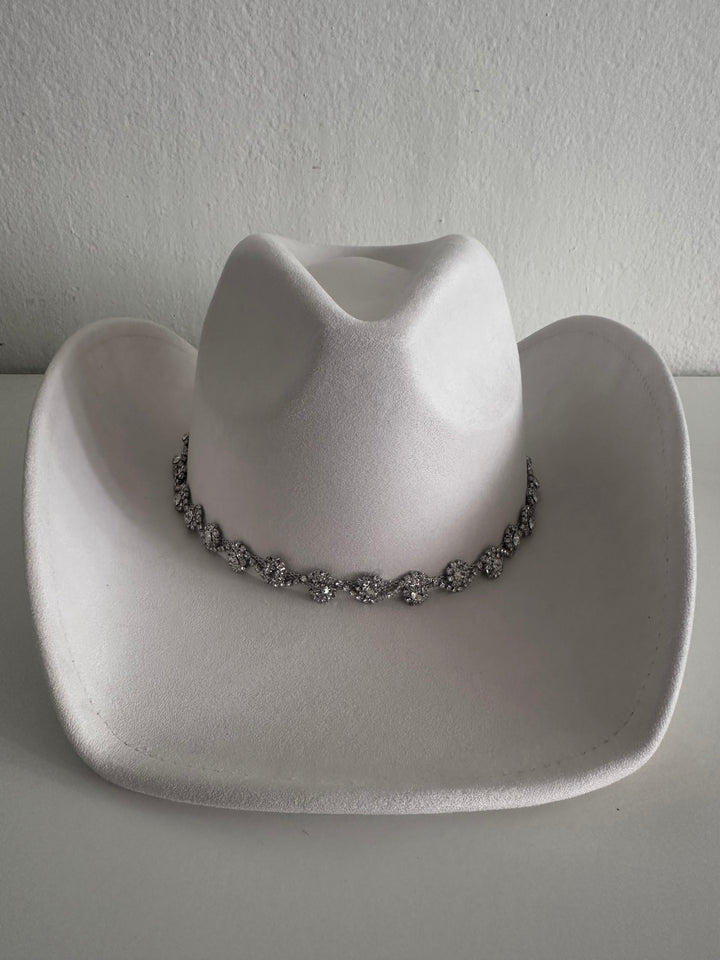 Ivory Elegant Rhinestone Faux Suede Cowboy Hat
