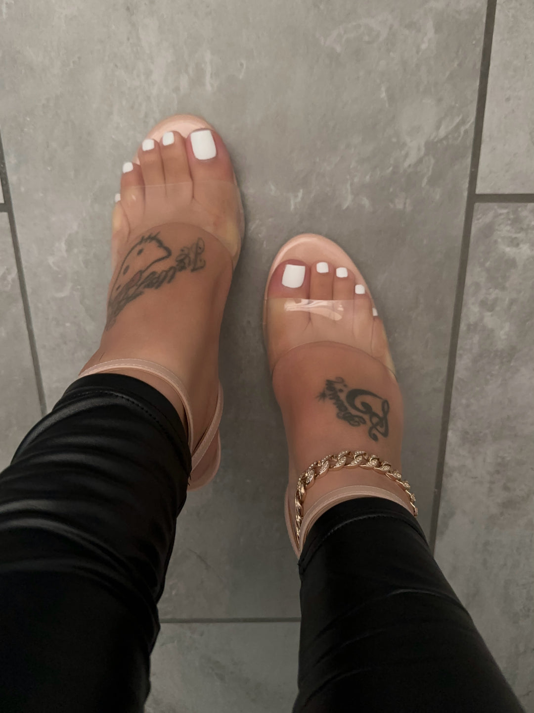 Clear Round Open Toe Nude Kitten Heels- Crystal