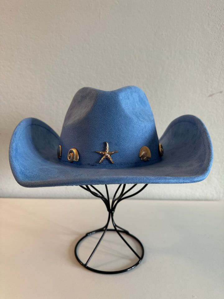 Blue Cowboy Hat with Star and Shell Accents