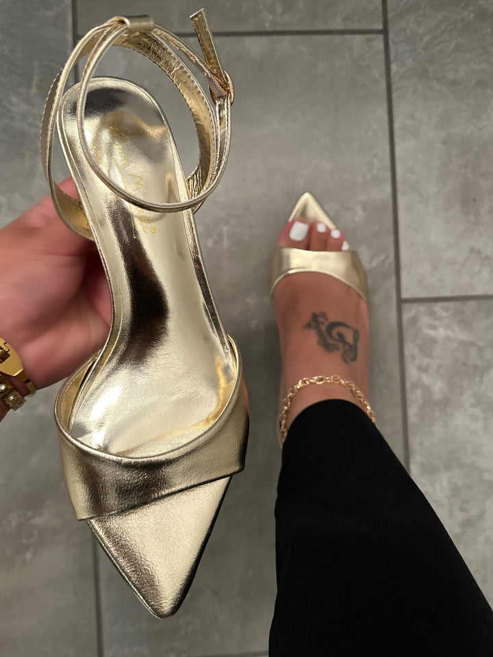 Gold Kitten Heel Mule- Marycela
