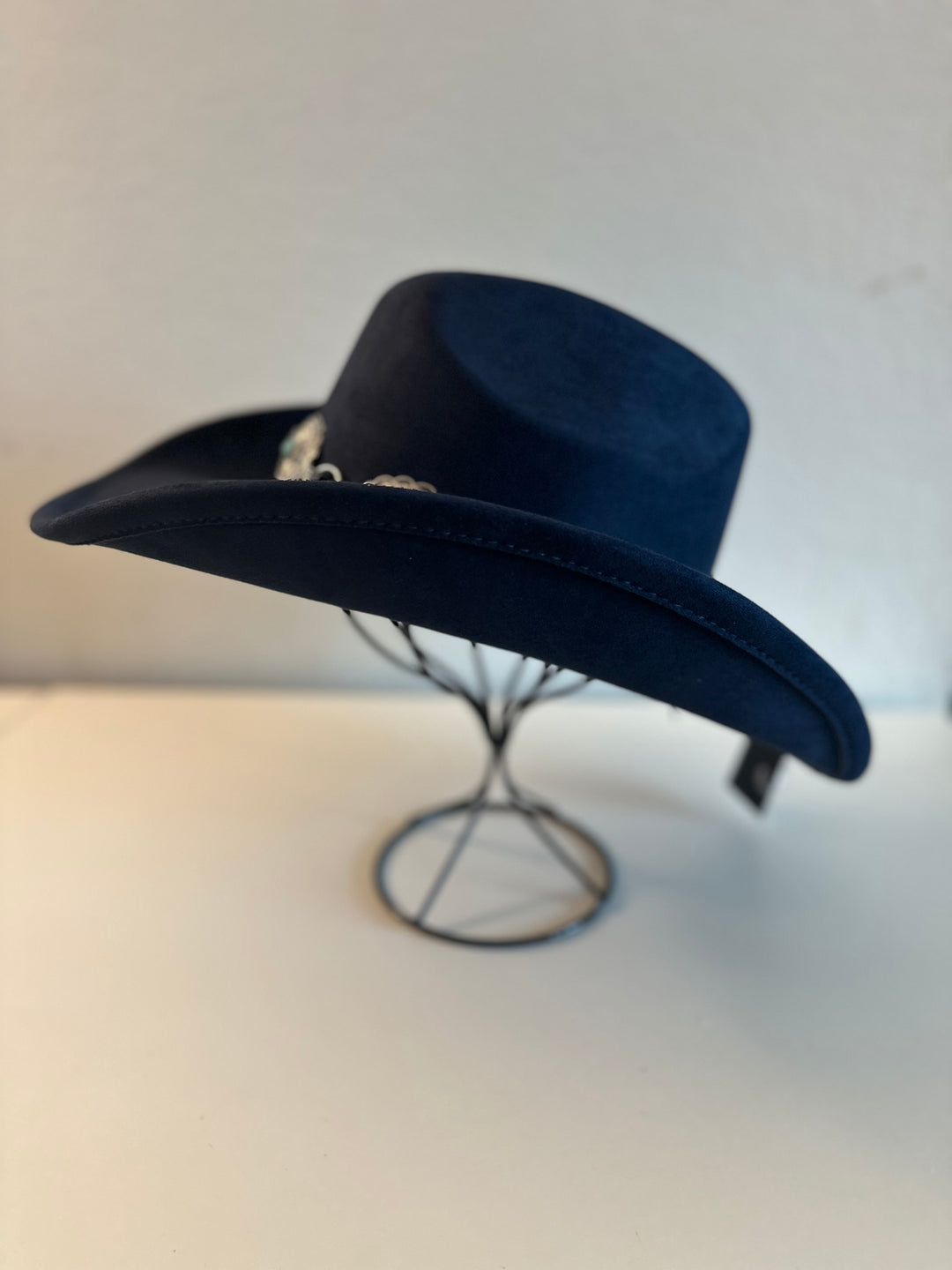 Navy Blue Western Cowboy Hat with Silver Turquoise Concho