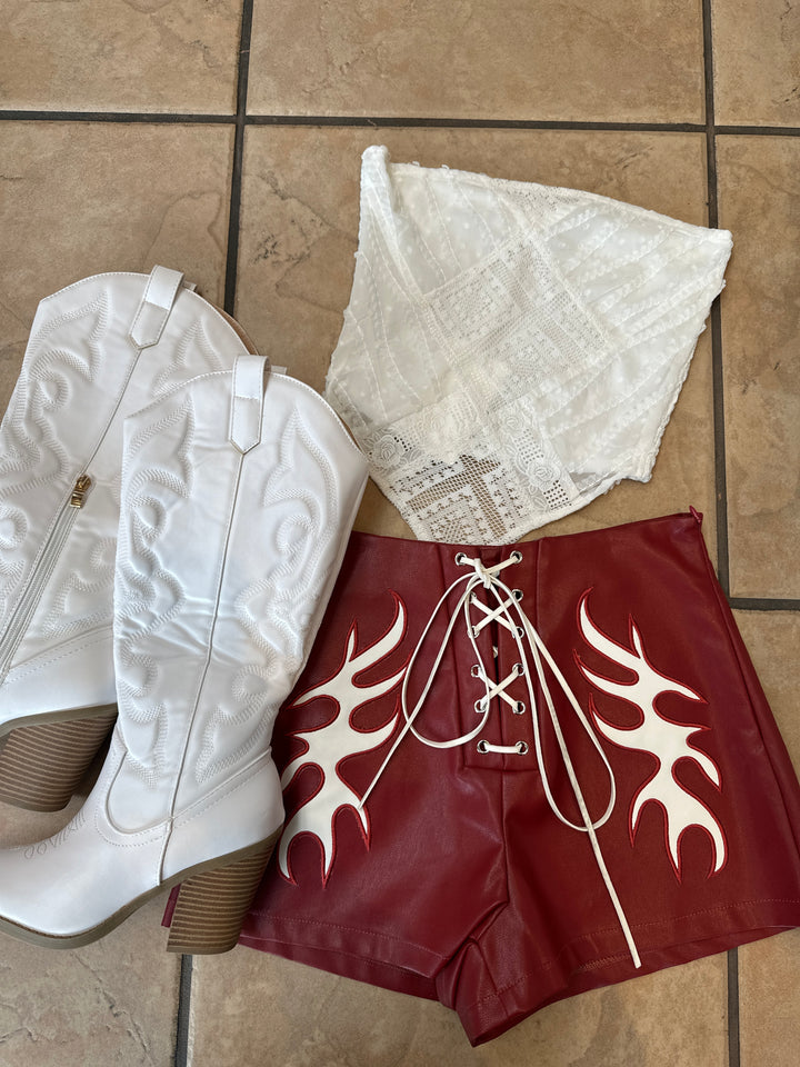 Red Vegan Leather Cut Out Shorts Restock