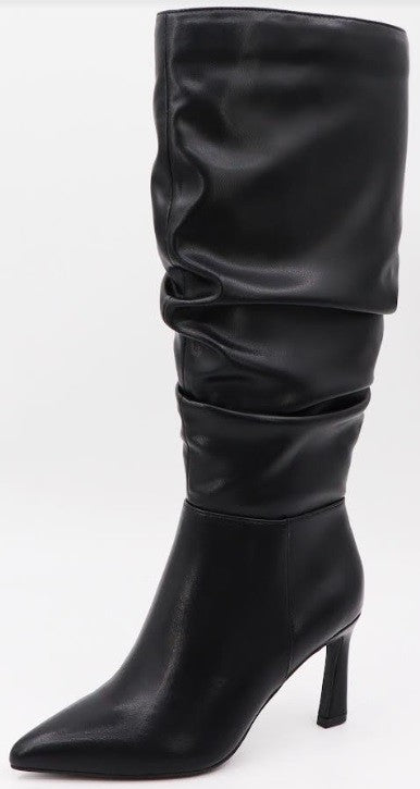 Christi Black Faux Leather Stiletto Knee High Boots