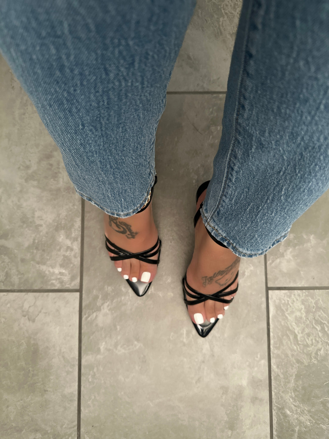 Patent Black Kitten Heel Mule- Susan