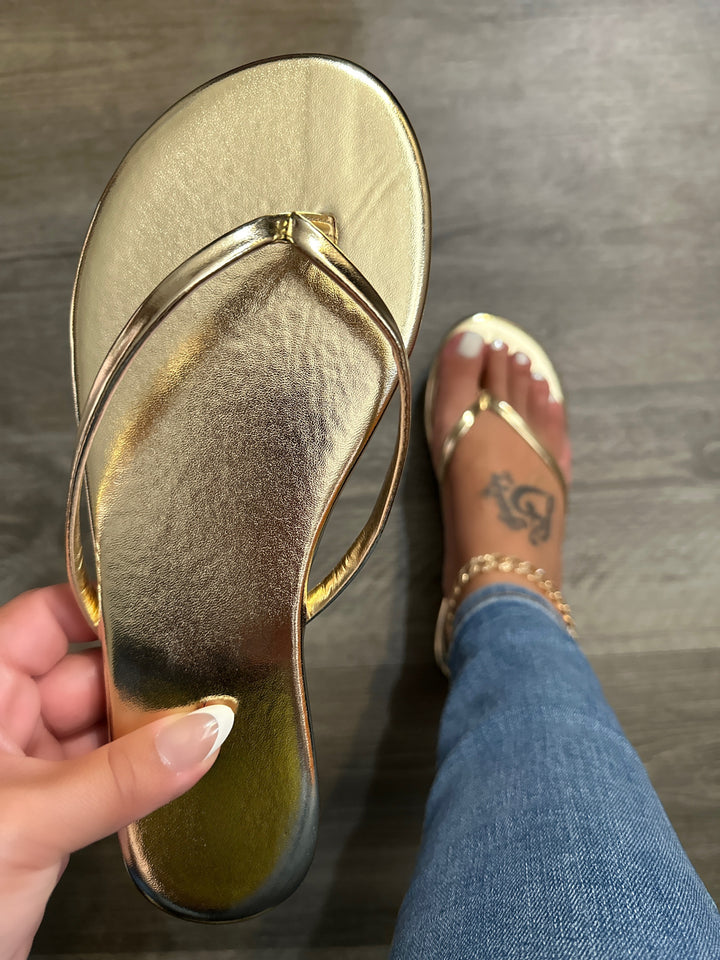 Minimalist Gold Metallic Flip Flop Thong Sandals- Iris