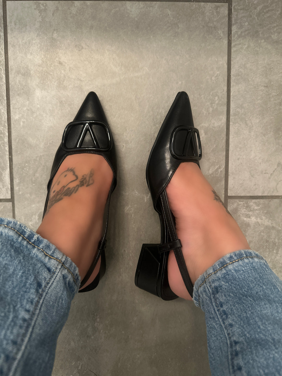 Black Slingback Block Heel Shoes- Sunny