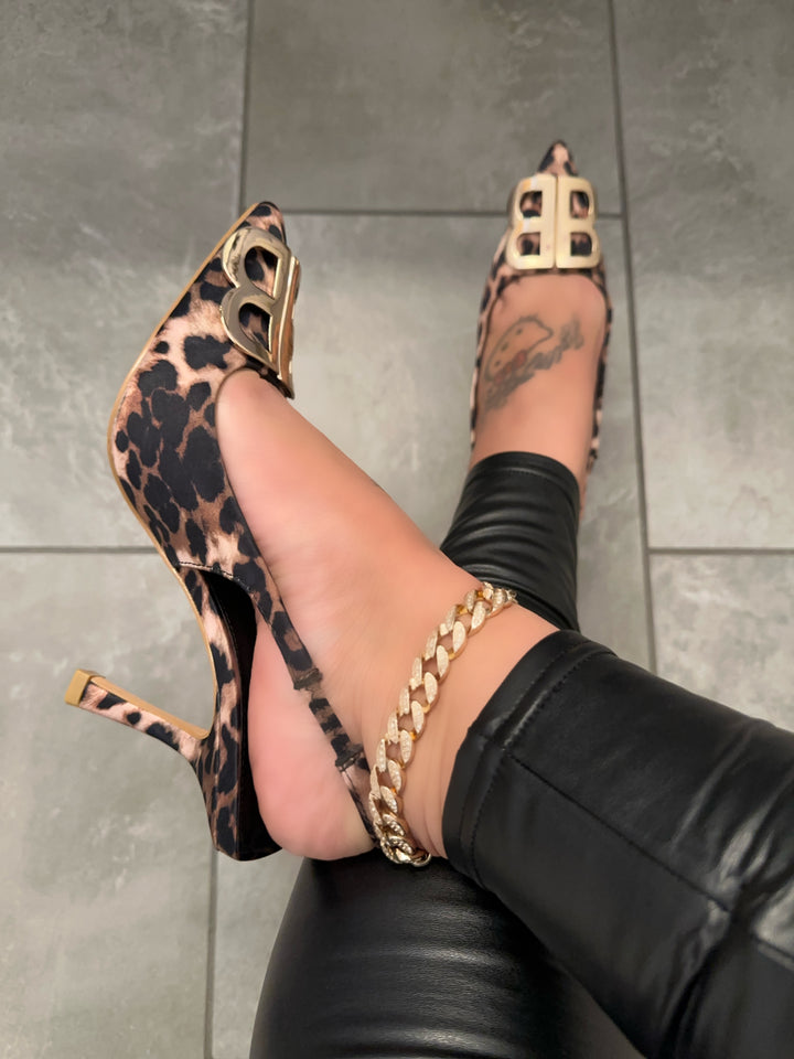 Pointed Toe Leopard Print Slingback Heels- Savanna
