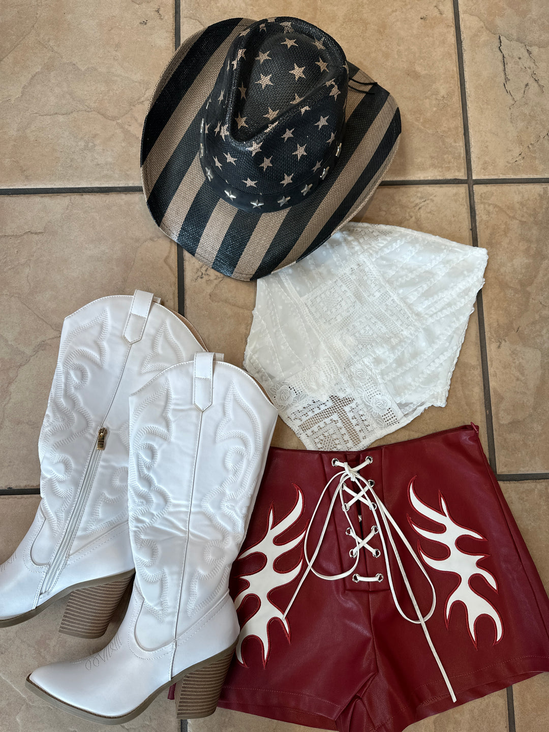 Black and White Patriotic American Flag Cowboy Hat