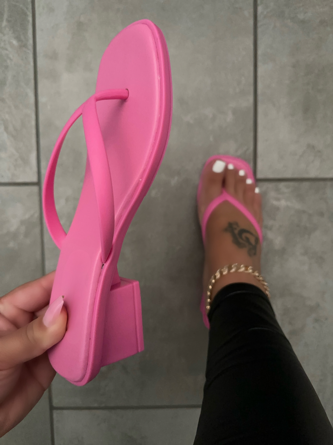 Hot Pink Chunky Heel Thong Sandals- Rosalia