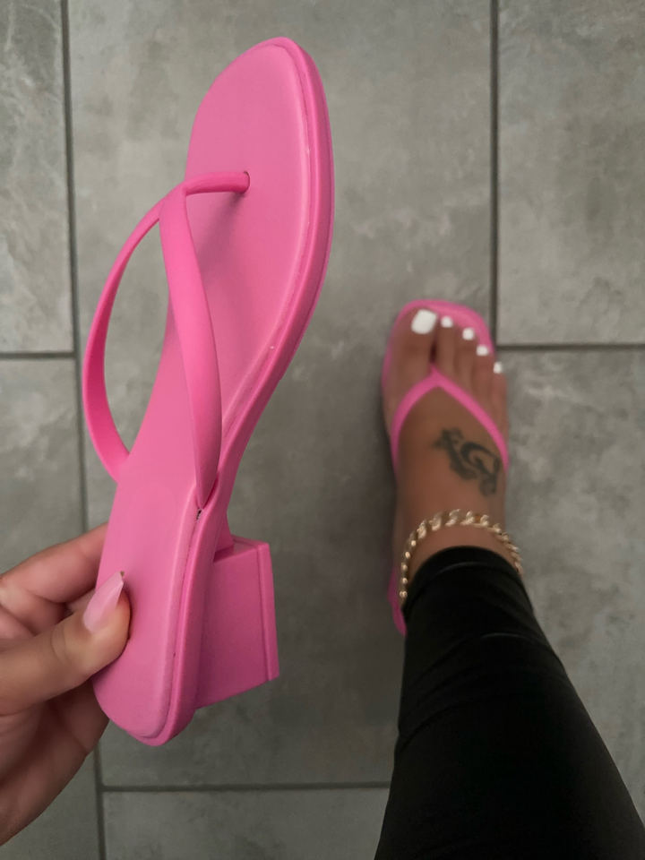 Hot Pink Chunky Heel Thong Sandals- Rosalia