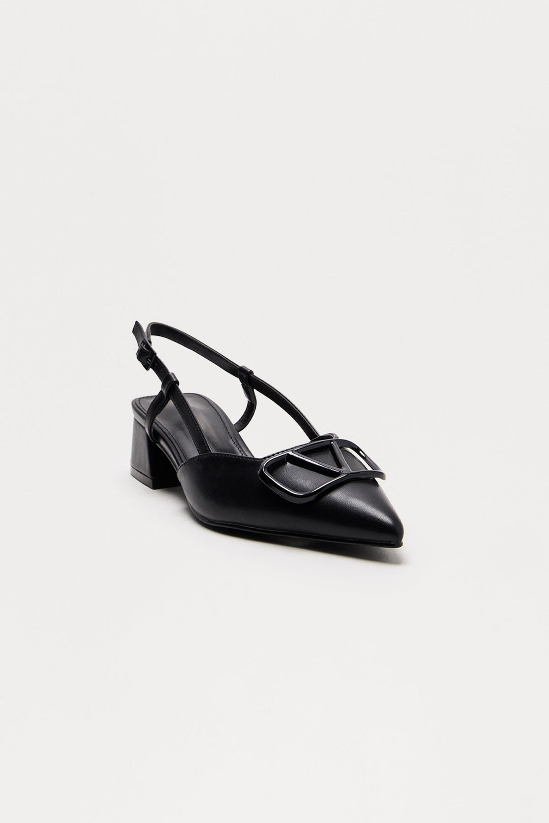 Black Slingback Block Heel Shoes- Sunny