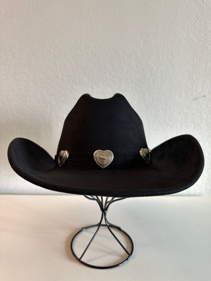 Black Cowboy Hat with Heart Accents