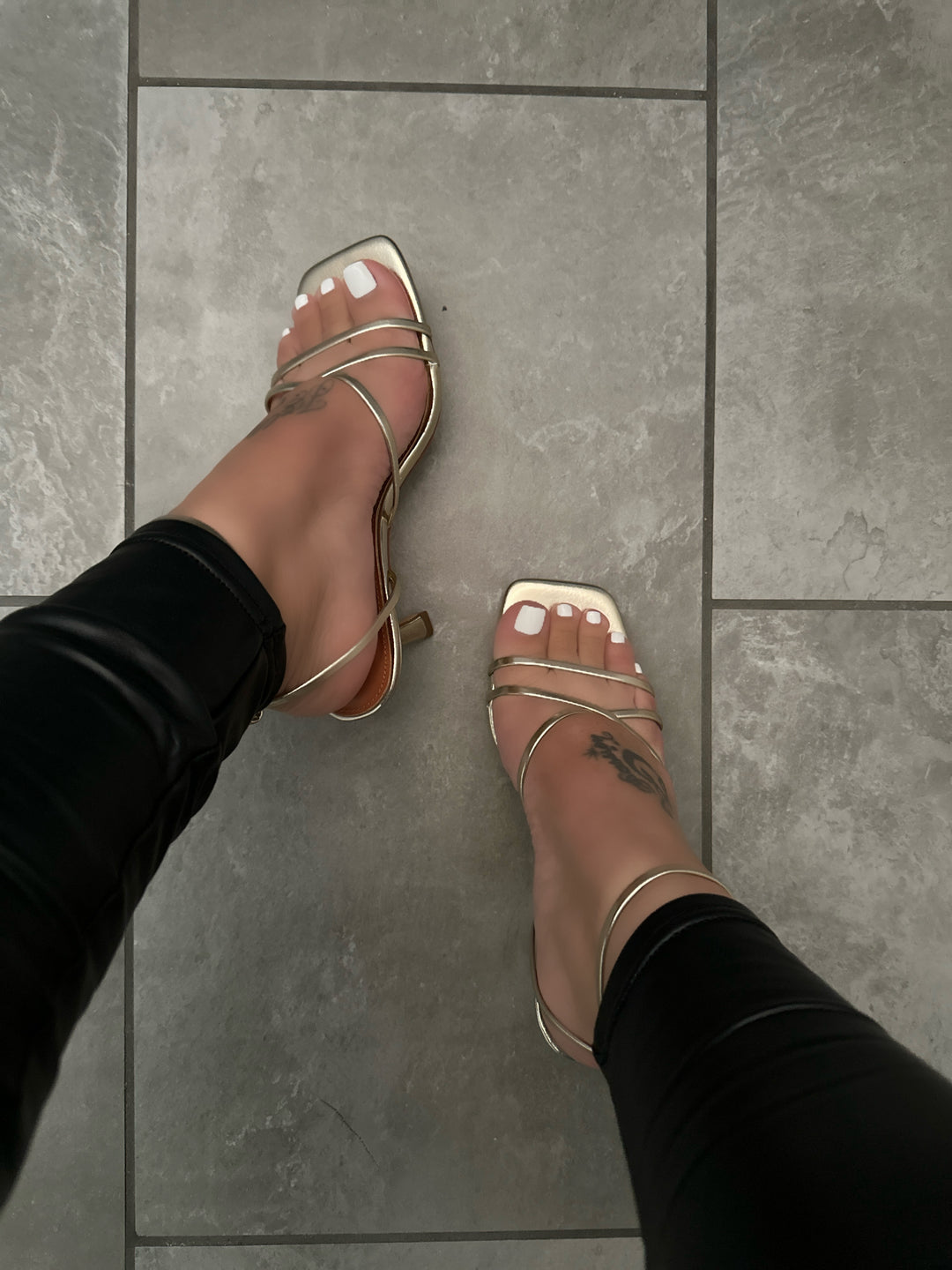Metallic Gold Strappy Stiletto Heels- Celine