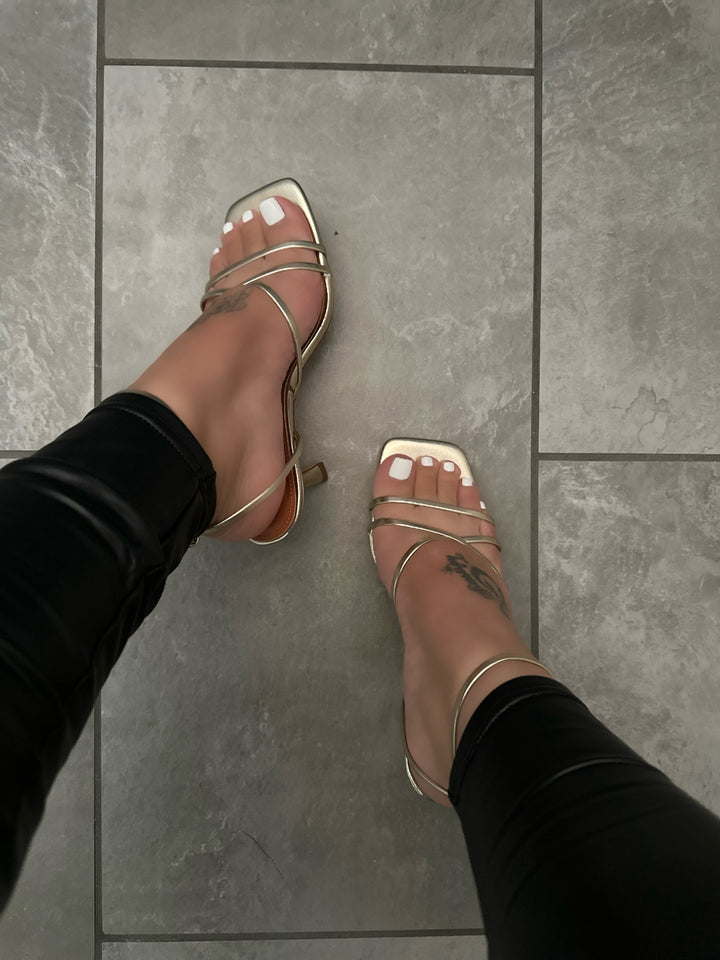 Metallic Gold Strappy Stiletto Heels- Celine