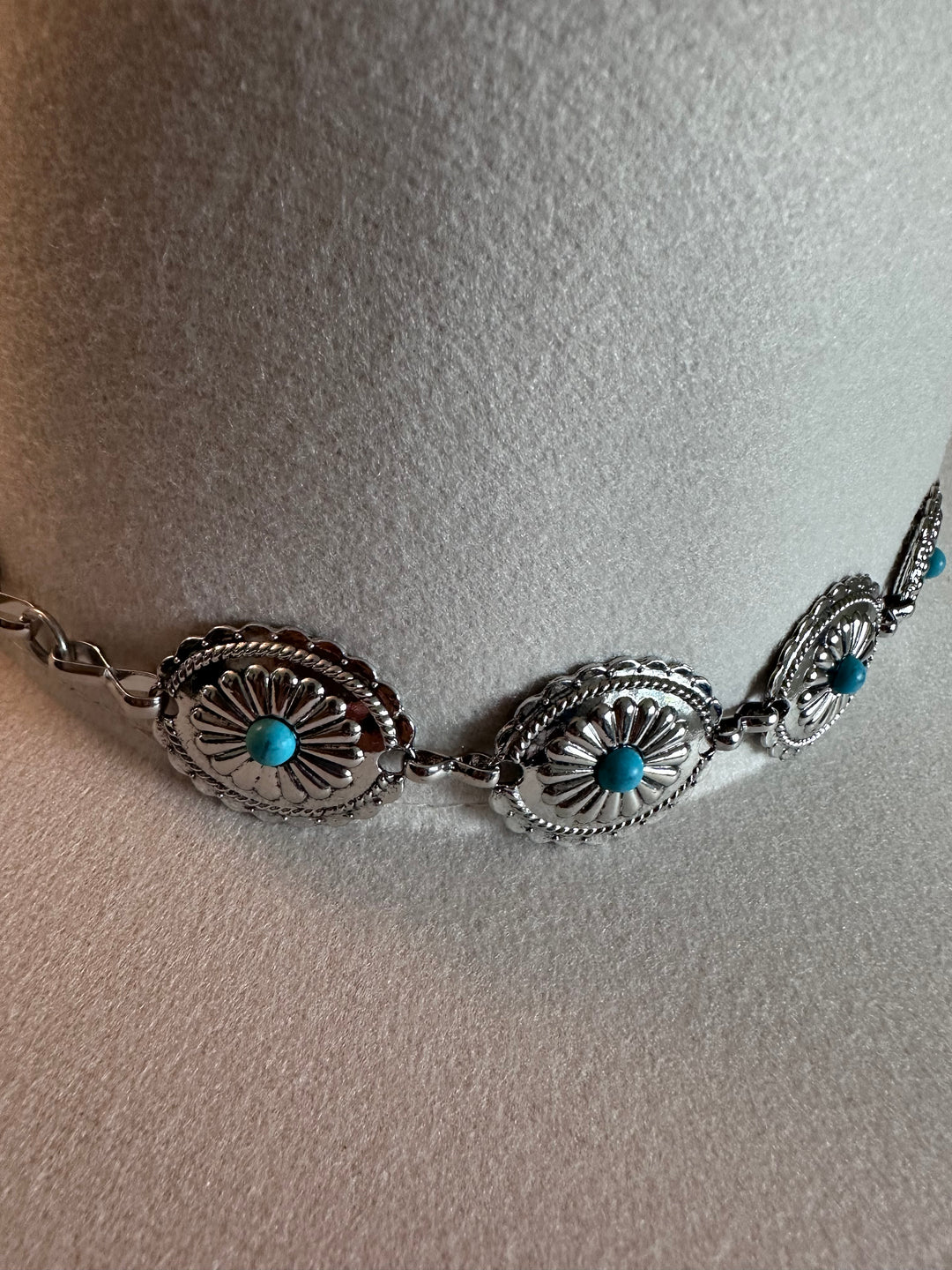 Ivory Wide-Brim Fedora Hat with Silver and Turquoise Accents