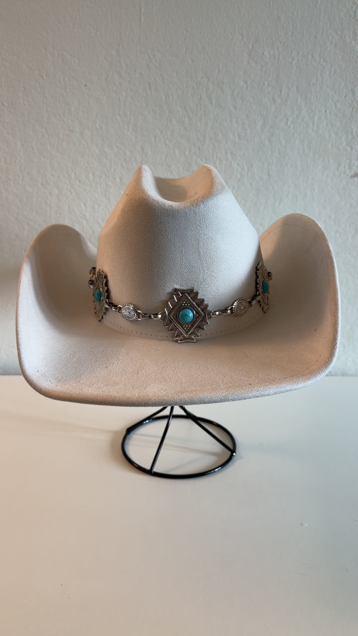 Ivory Western Cowboy Hat with Silver Aztec Band