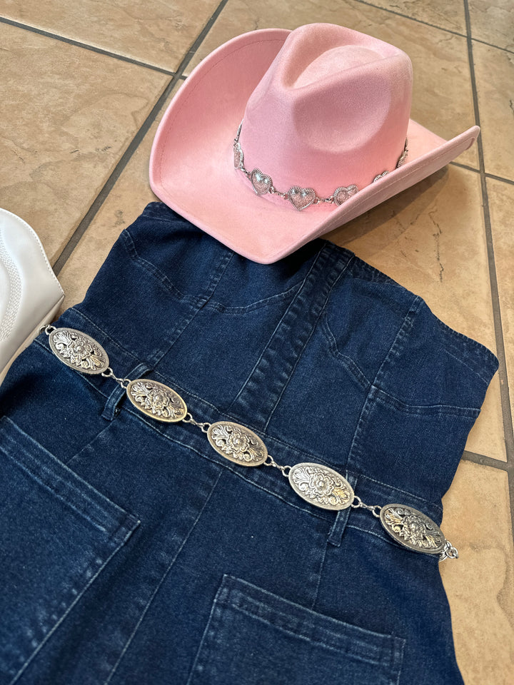 Pink Cowboy Hat with Silver Heart Chain