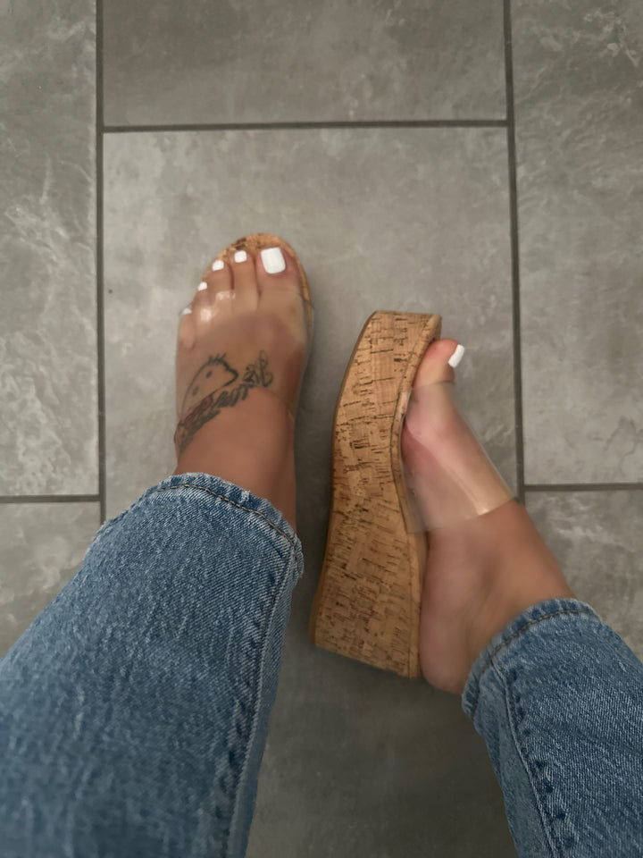 Chic Transparent Cork Wedge Sandals- Kara