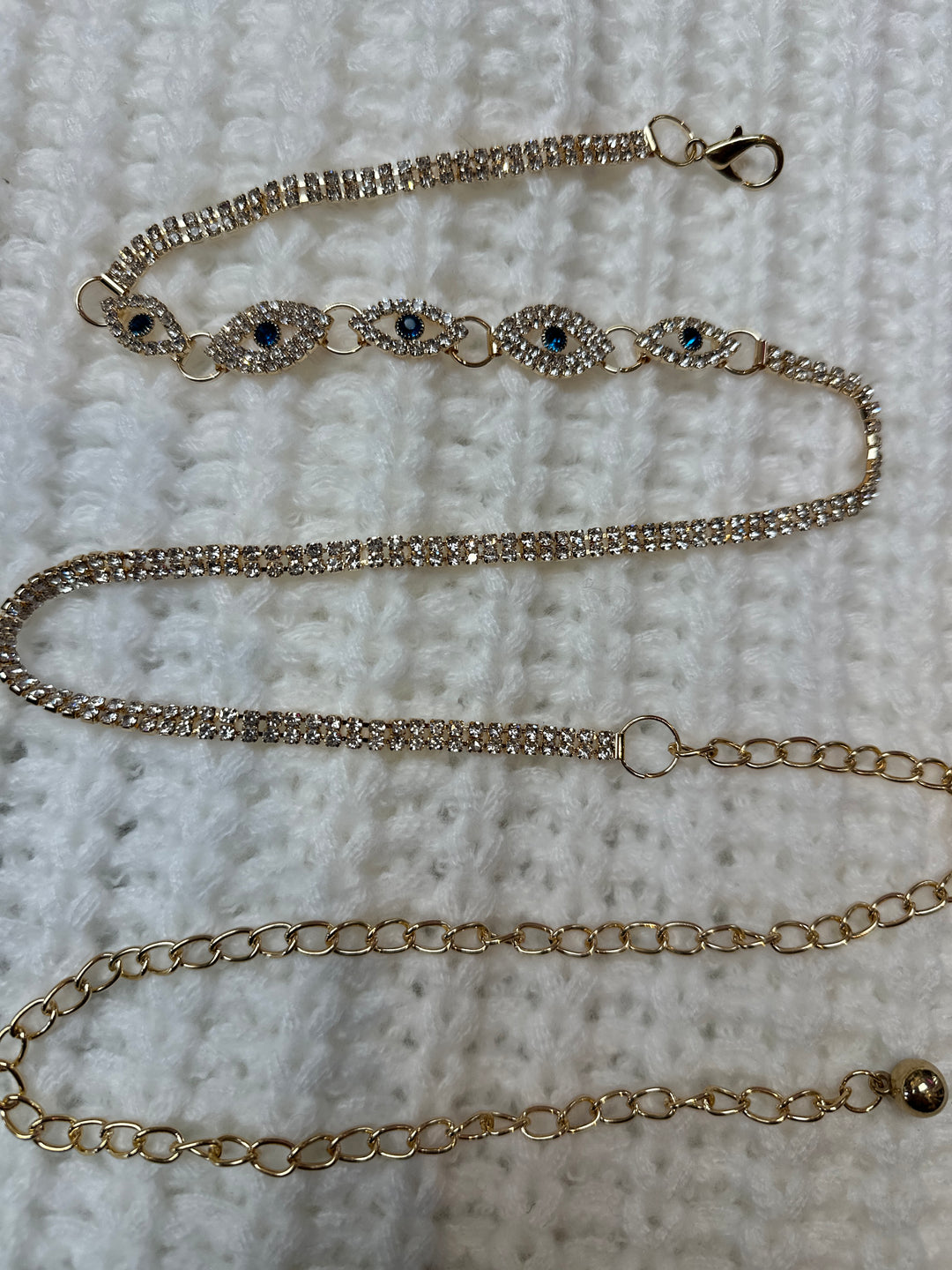 Elegant Blue and Gold Evil Eye Embellished Belt