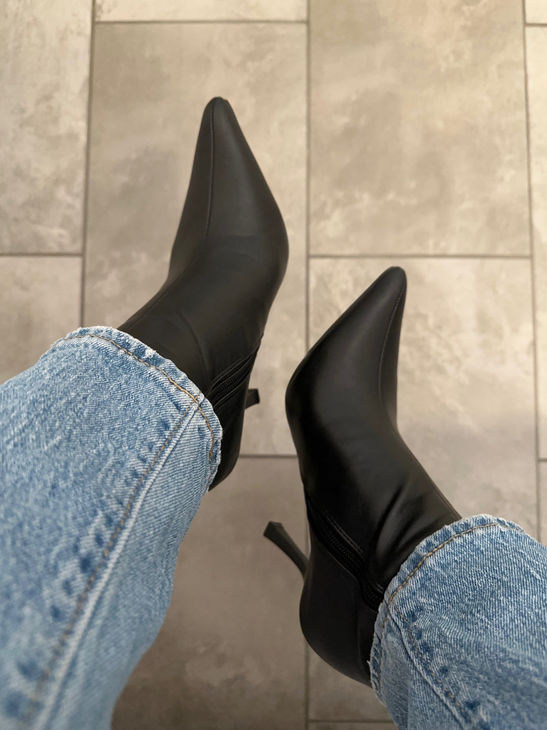 Black Faux Leather Pointed Toe Booties- Ruby