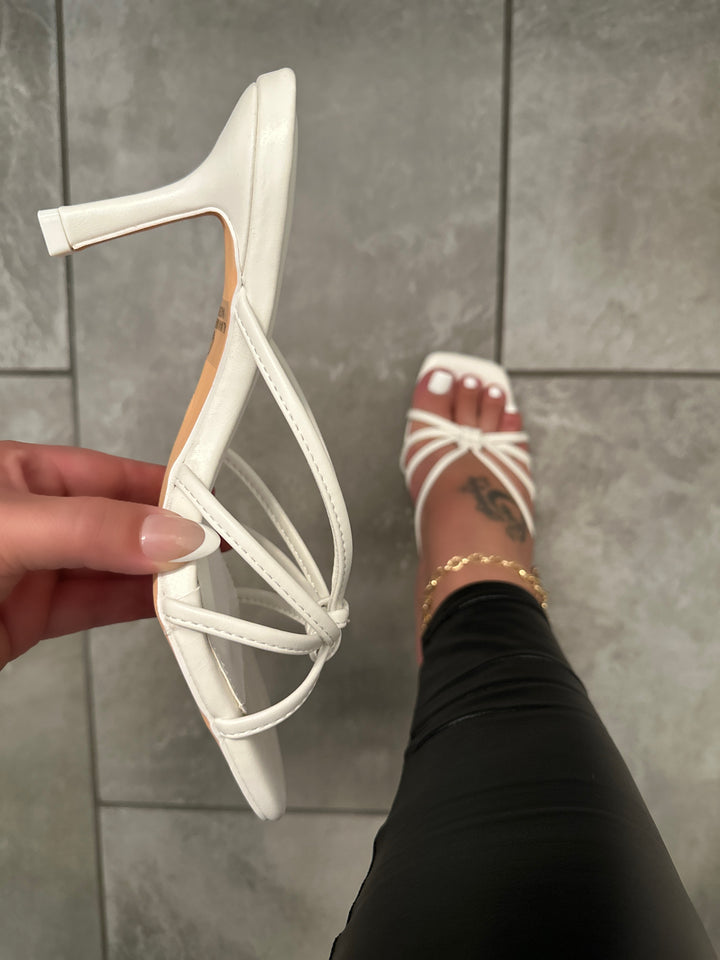 White Strappy Square Toe Kitten Heels- Molly