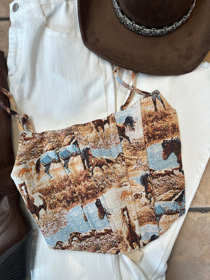 Wild Horses Print Tapestry Corset Top