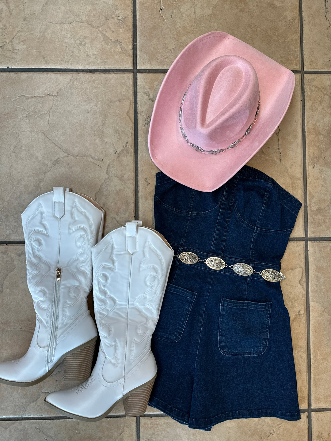 Pink Cowboy Hat with Silver Heart Chain