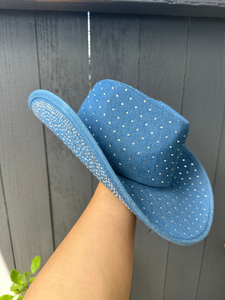 Blue Denim Cowgirl Hat with Rhinestones