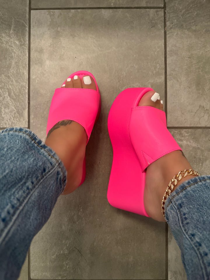 Hot Pink Platform Mule Sandals- Nelly