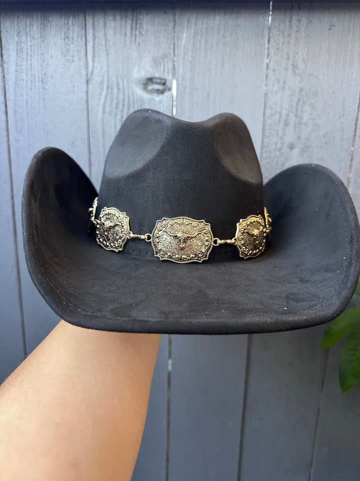 Black Western Cowgirl Hat with Longhorn Concho Band