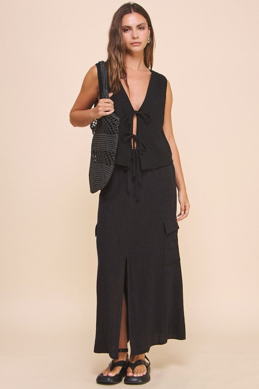Black Sleeveless Linen Vest Top