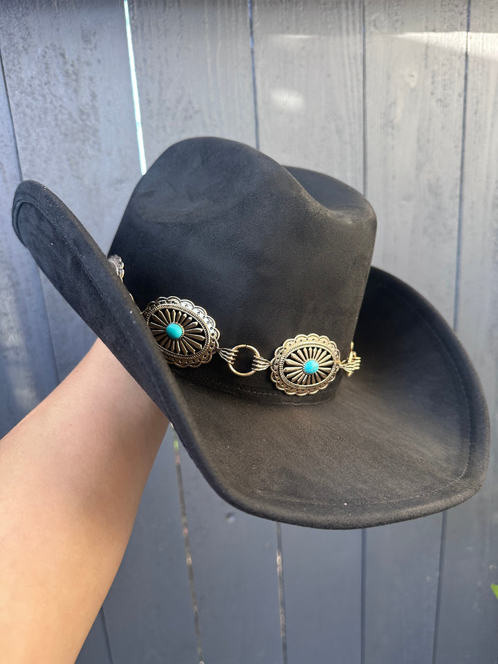 Black Cowgirl Hat w/ Turquoise Silver Concho Band