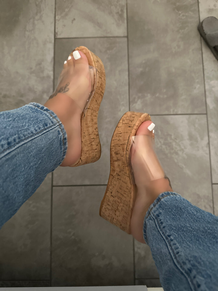 Chic Transparent Cork Wedge Sandals- Kara
