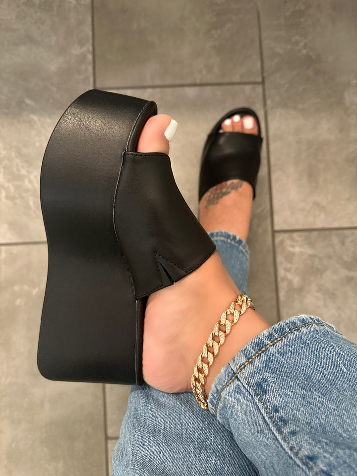 Black Platform Mule Sandals- Nelly