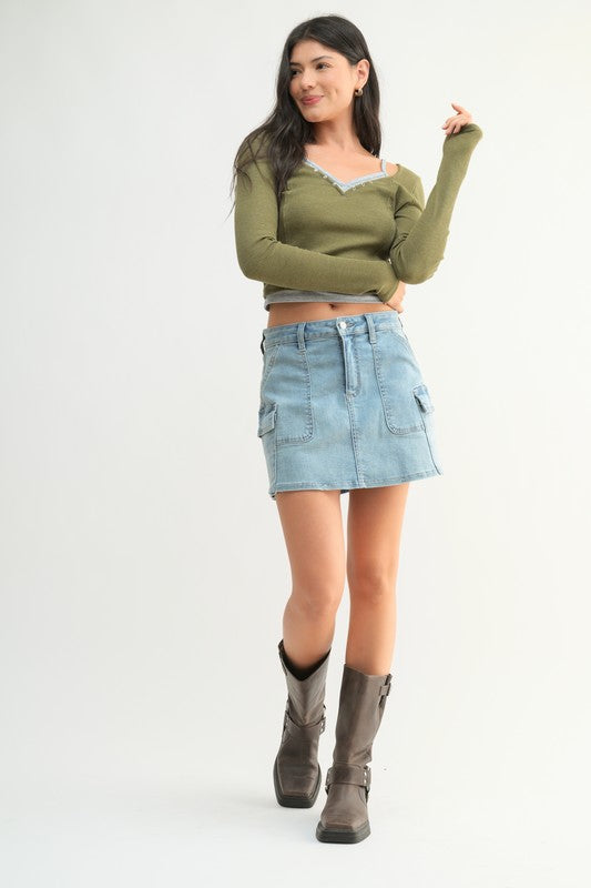 Light Denim Cargo Skirt