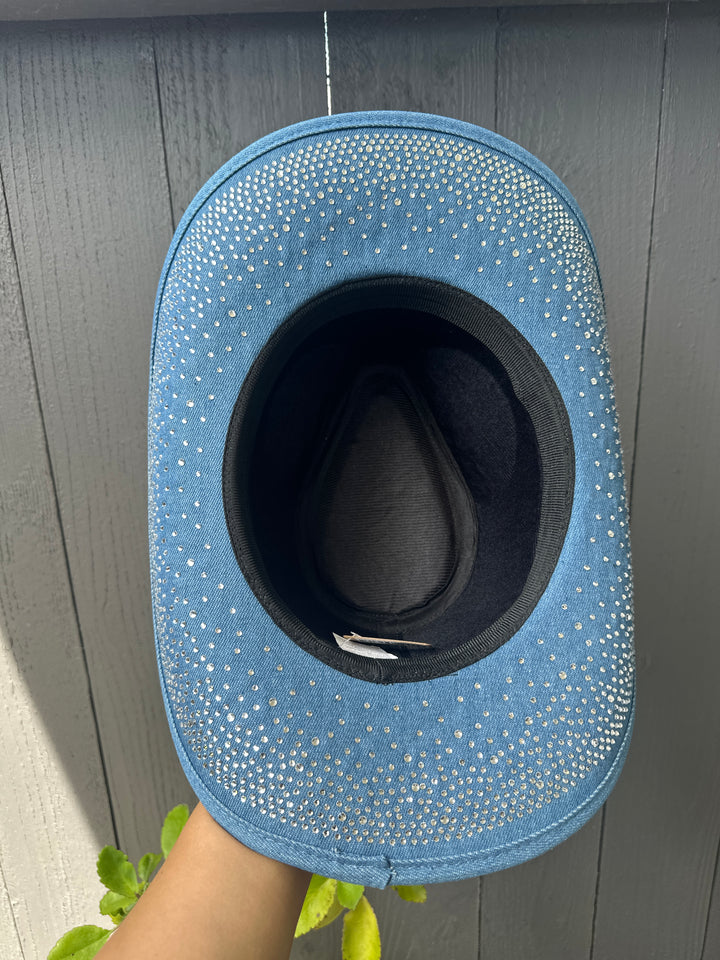 Blue Denim Cowgirl Hat with Rhinestones