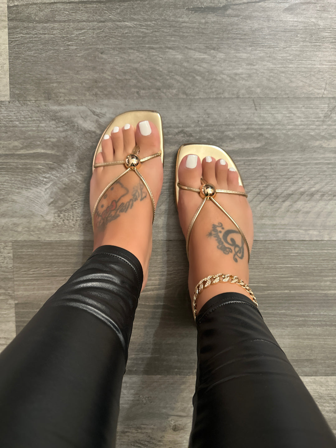 Gold Minimalist Toe Ring Flat Sandals- Cleo