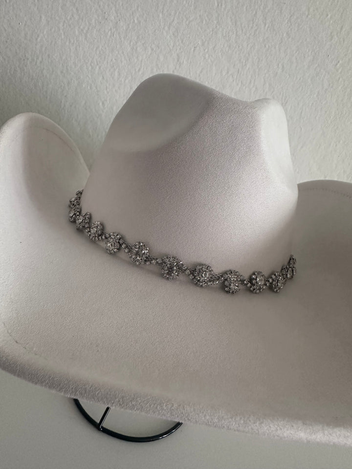 Ivory Elegant Rhinestone Faux Suede Cowboy Hat
