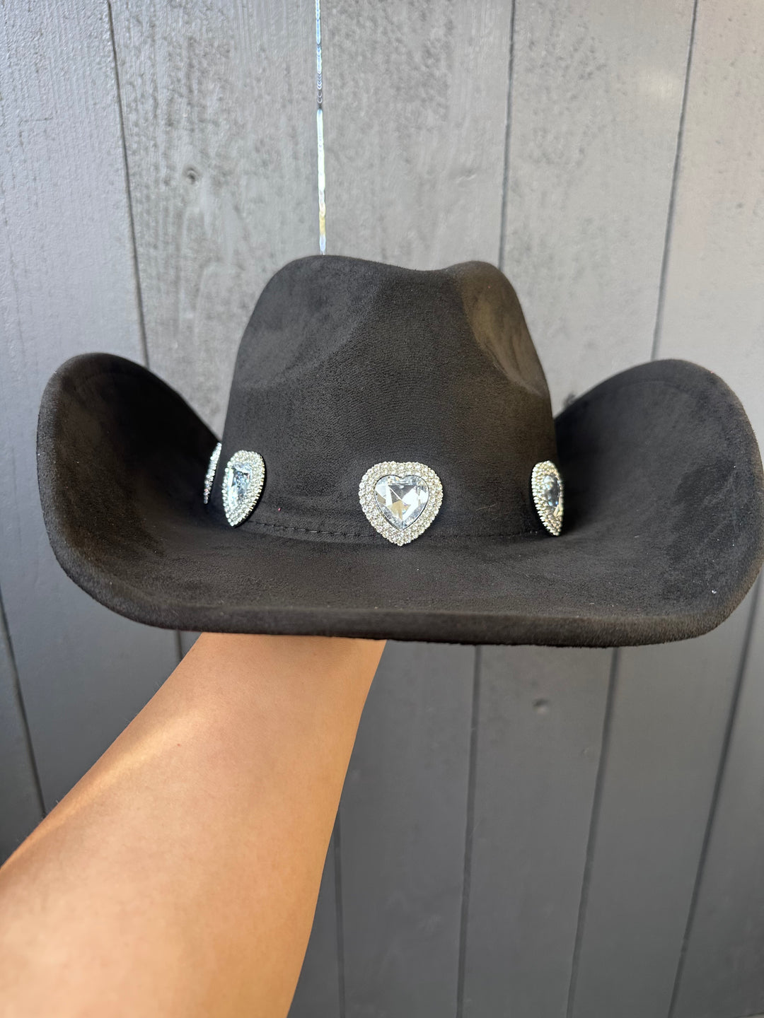 Black Rhinestone Pave Heart Cowgirl Hat