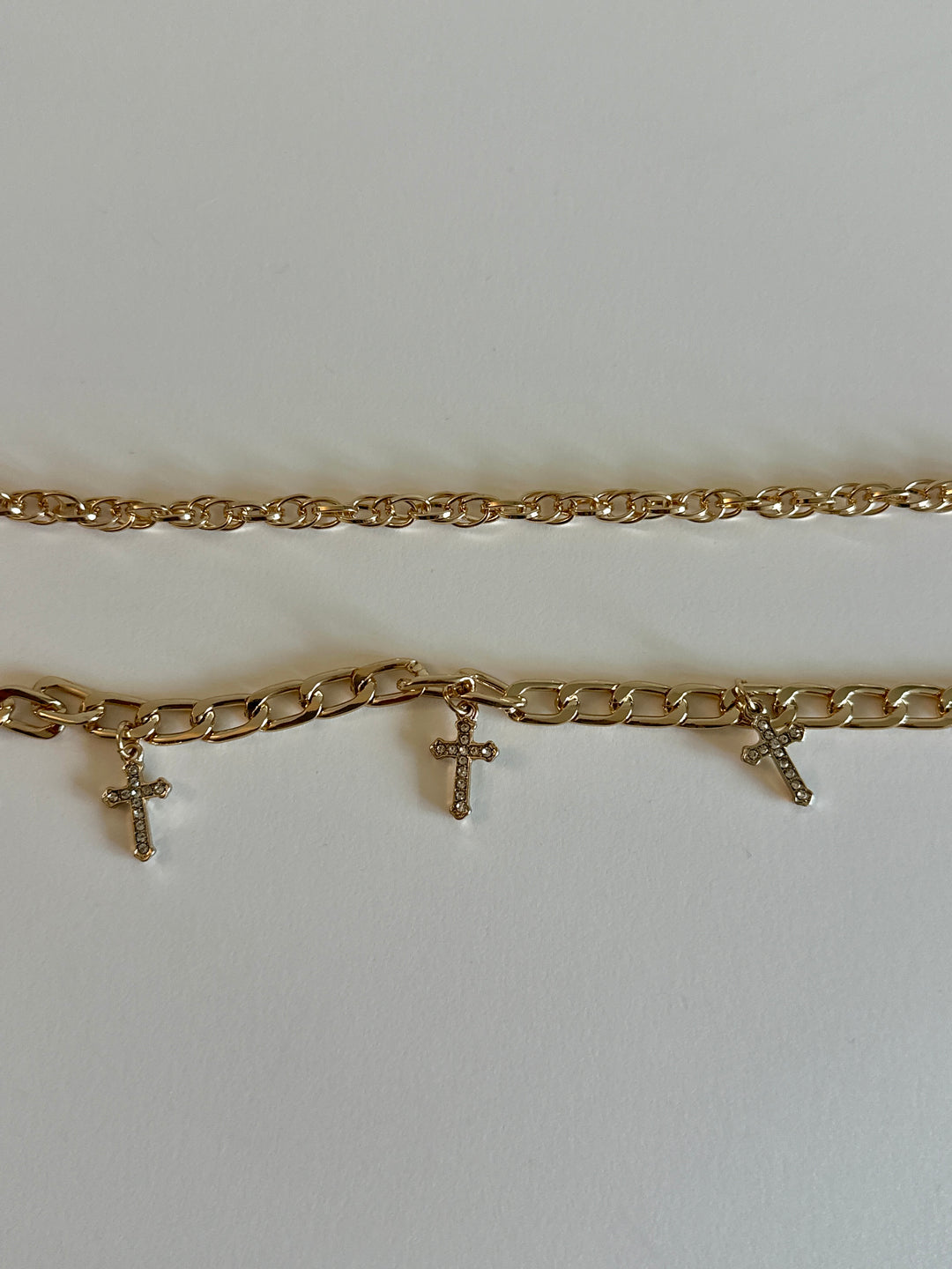Set of Two Gold Chain Anklet with Cross Charms