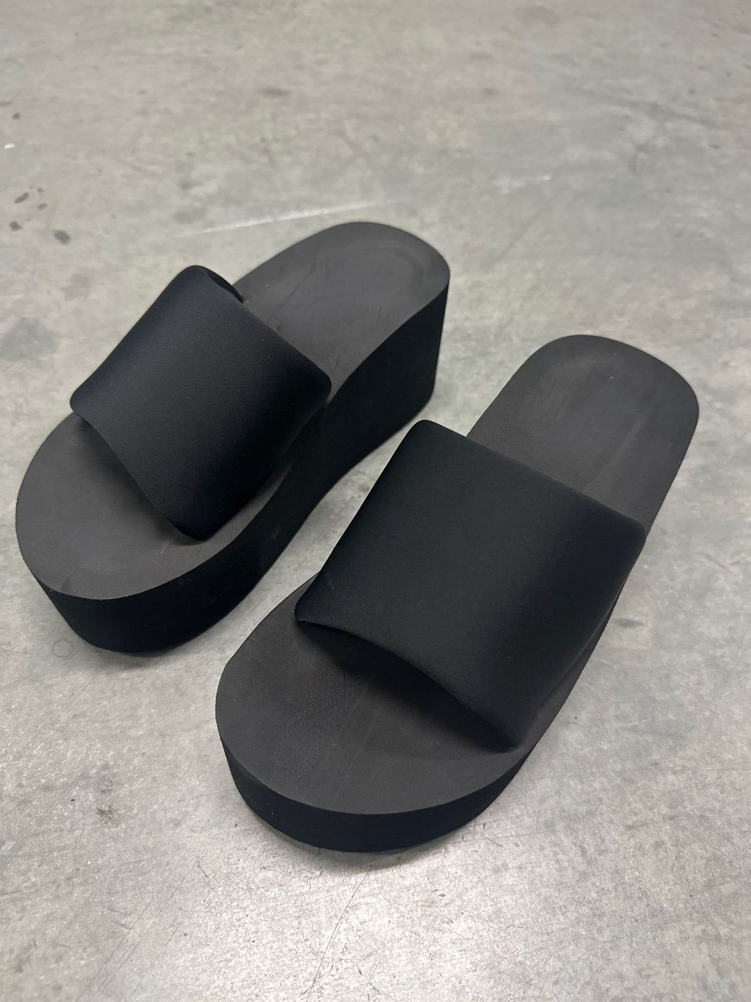 Black Platform Memory Foam Like Wedge Slide Sandals- Gladis