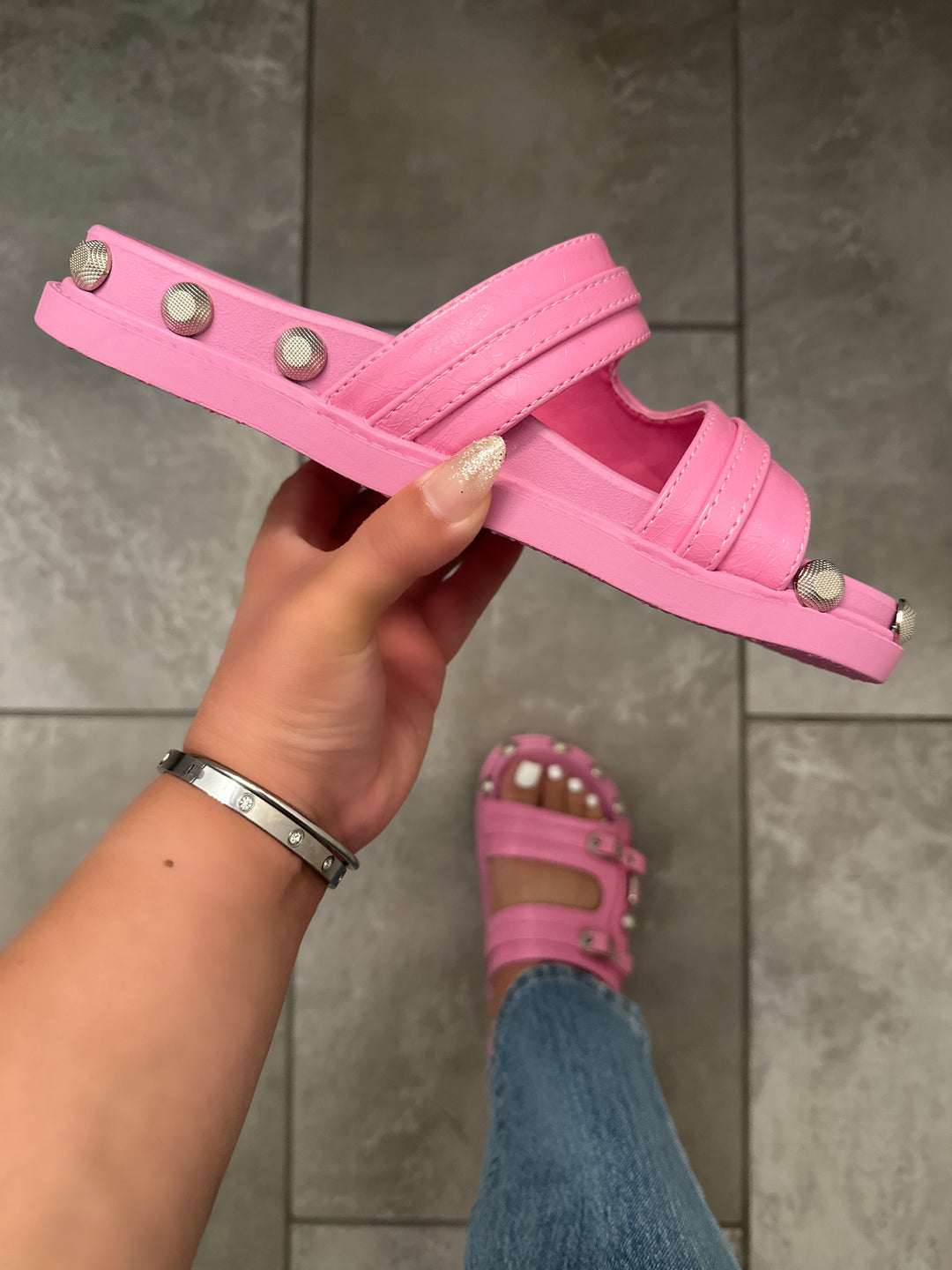 Amina Studded Slide - Baby Pink