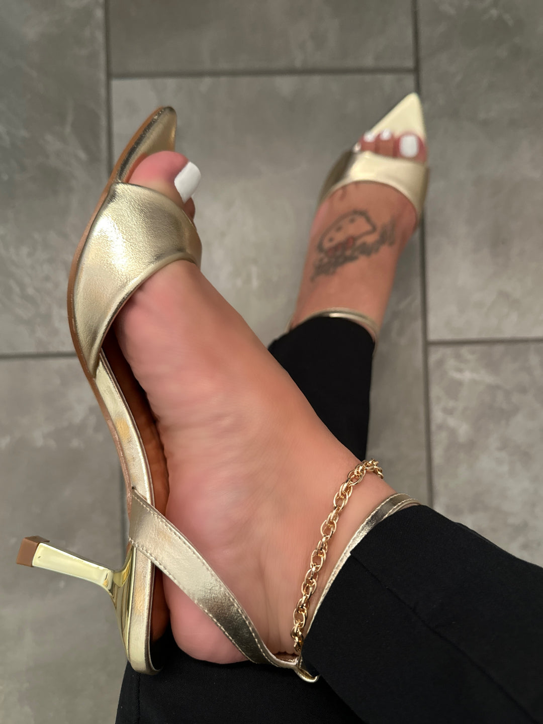 Gold Kitten Heel Mule- Marycela